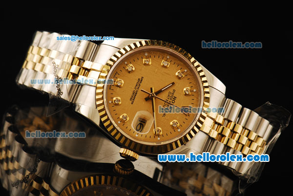 Rolex Datejust Automatic Movement ETA Coating Case with Gold Bezel and Diamond Markers-Two Tone Strap - Click Image to Close